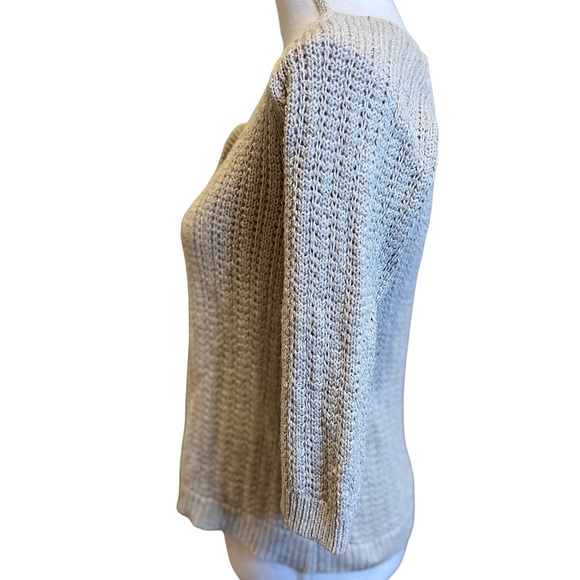 Chico’s Sweater Size Small silk blend two button open bottom cardigan Ivory - Picture 3 of 11